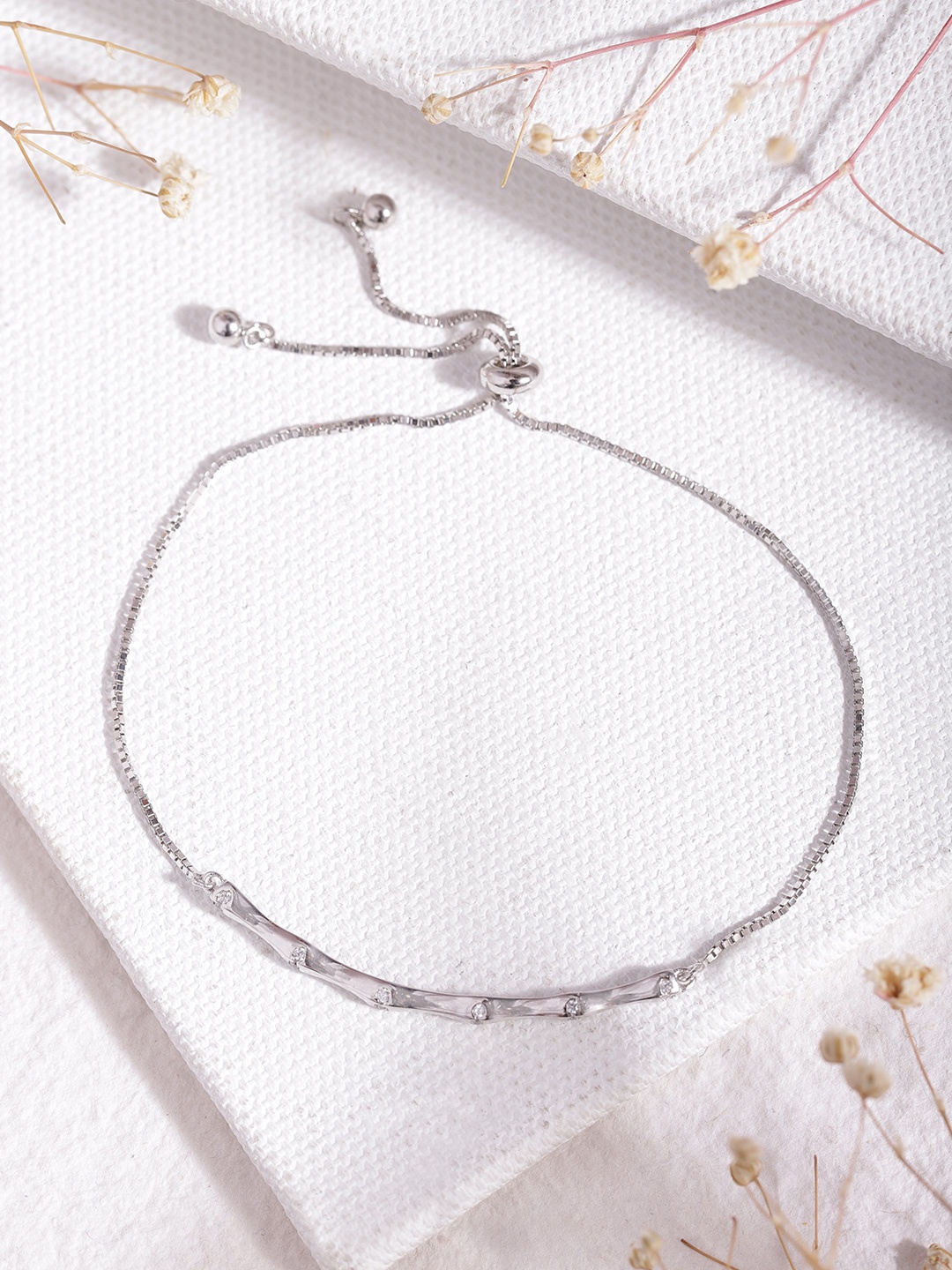 

Zavya Women 925 Sterling Silver Rhodium-Plated Silver-Toned Cubic Zirconia Bracelet