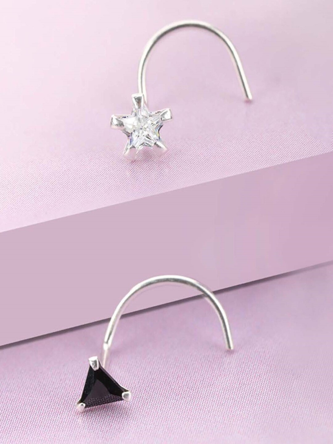 

Zavya Women Set of 2 Rhodium-Plated Nose Pin, Silver