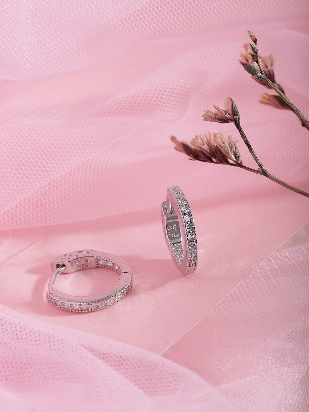 

Zavya Rhodium-Plated Silver-Toned 925 Sterling Silver Contemporary Hoop Earrings