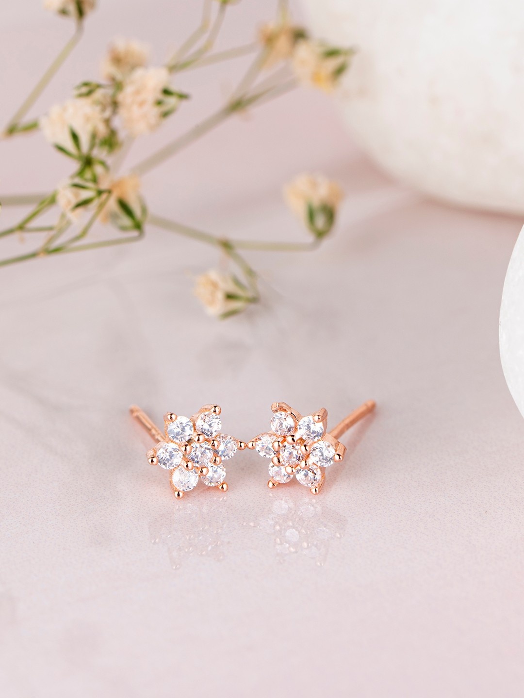 

Zavya 925 Sterling Silver Rose Gold-Plated Off White Floral Stud Earrings