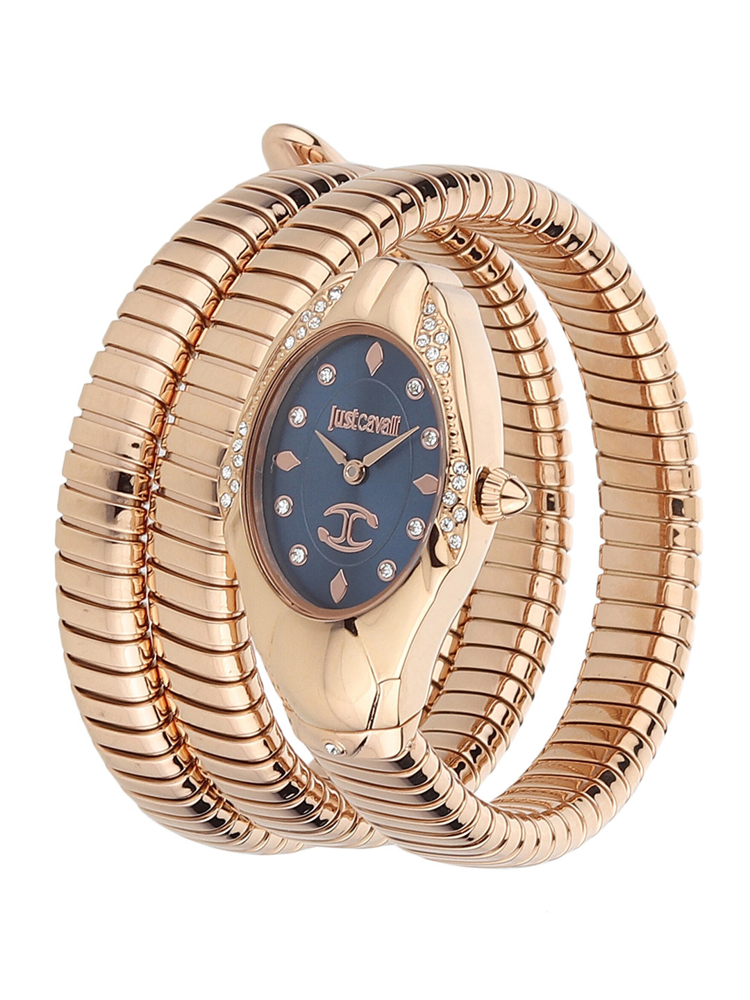 

Just Cavalli Women Blue Brass Dial & Rose Gold Toned Wrap Around Straps Analogue Watch