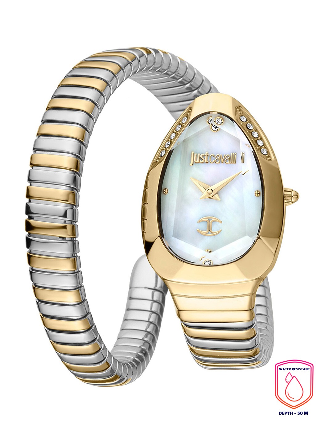 

Just Cavalli Women White Brass Dial & Bracelet Style Straps Analogue Watch JC1L208M0065, Gold