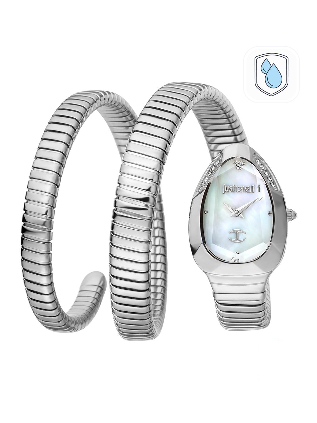 

Just Cavalli Women White Brass Dial & Silver Toned Stainless Steel Wrap Around Straps Analogue Watch