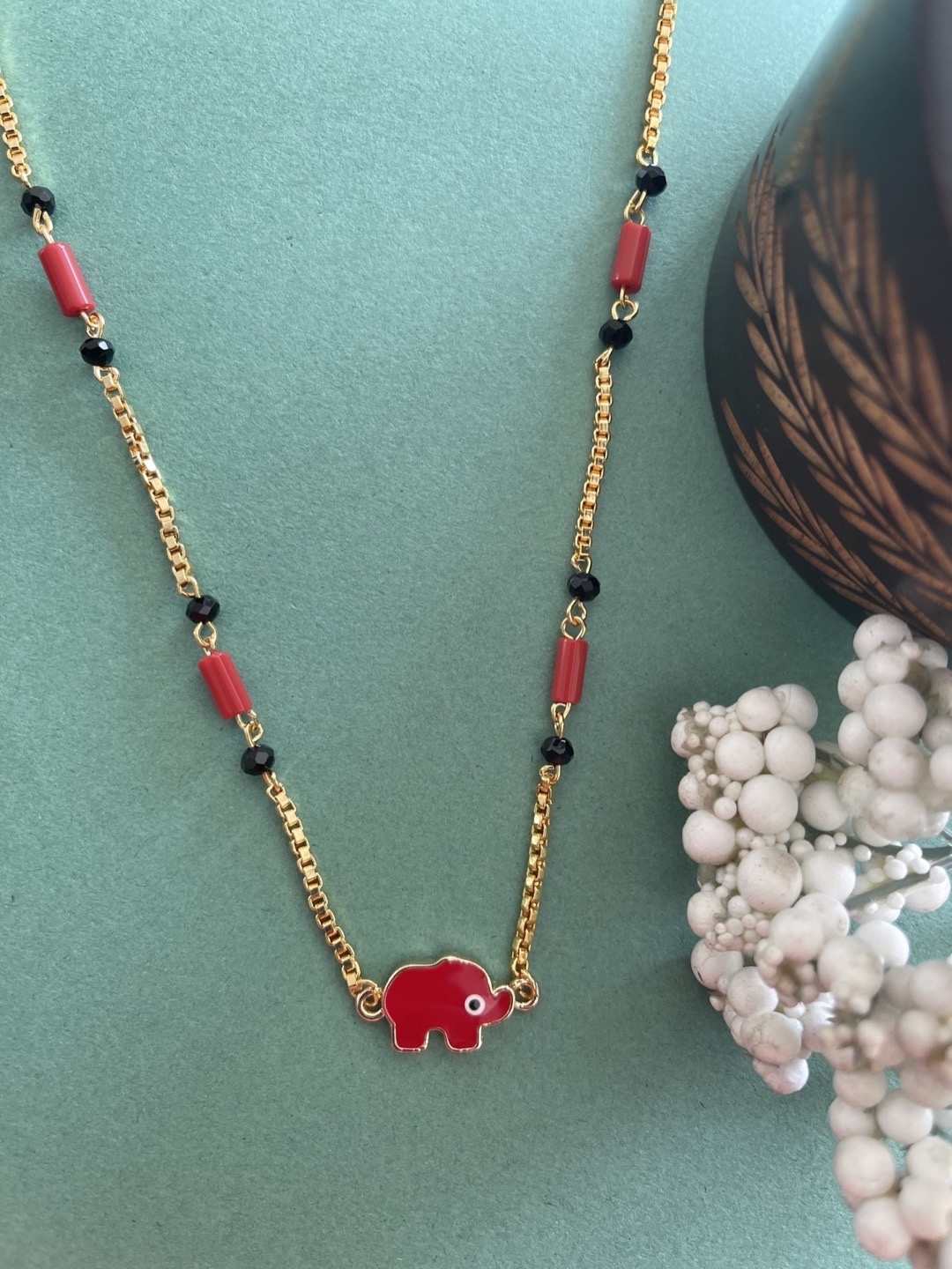 

Digital Dress Room Gold-Plated Red & Black Beaded Mangalsutra