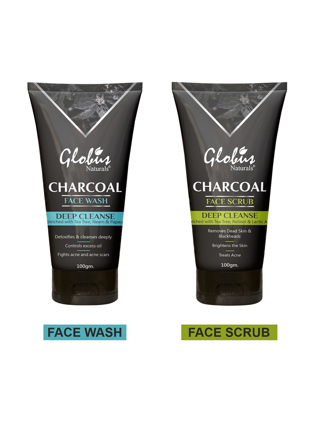 

Globus naturals Charcoal Detoxifying Face Wash & Scrub Combo Kit 100g Each, Black