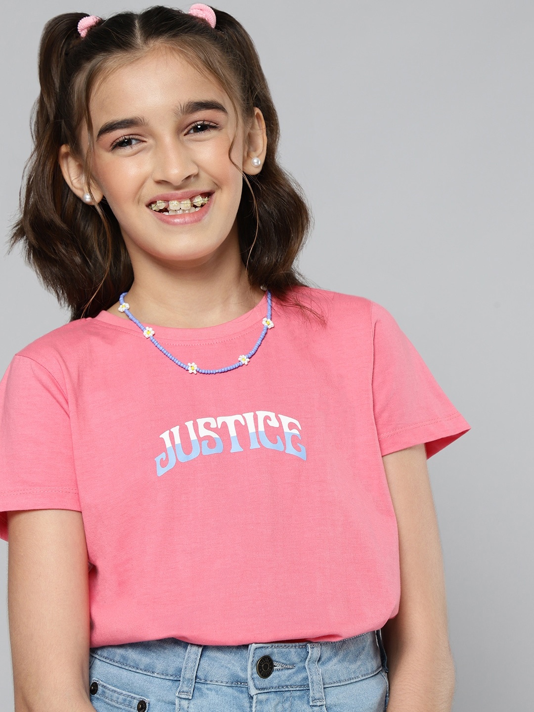 

JUSTICE Girls Pink Printed Pure Cotton T-shirt