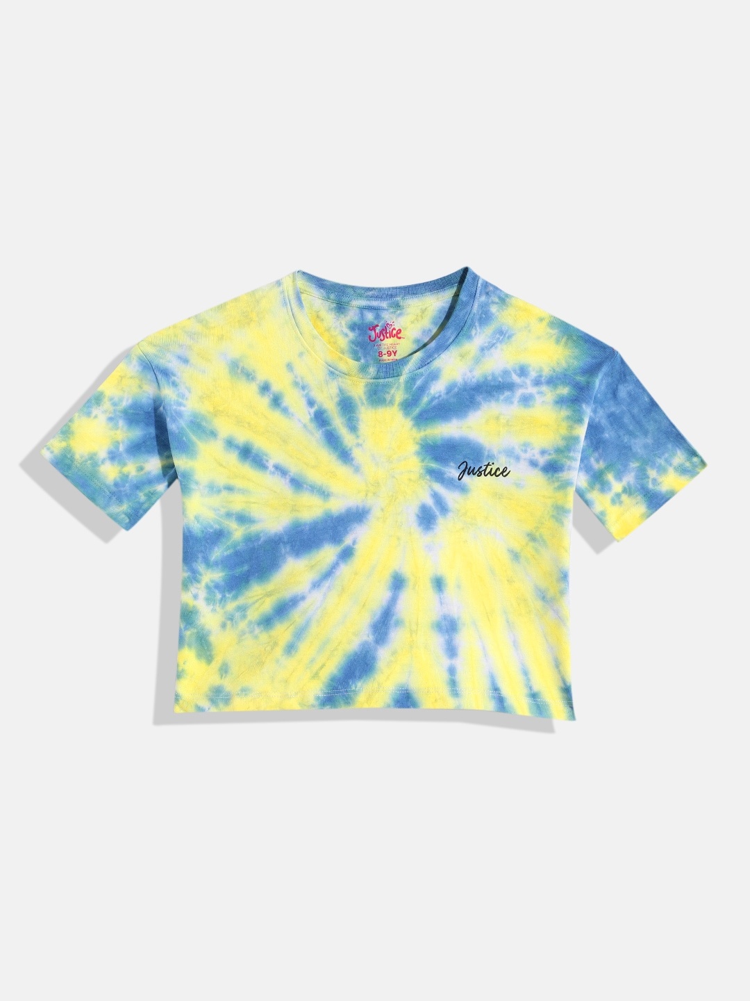 

JUSTICE Girls Blue & Yellow Tie and Dye Printed Pure Cotton T-shirt