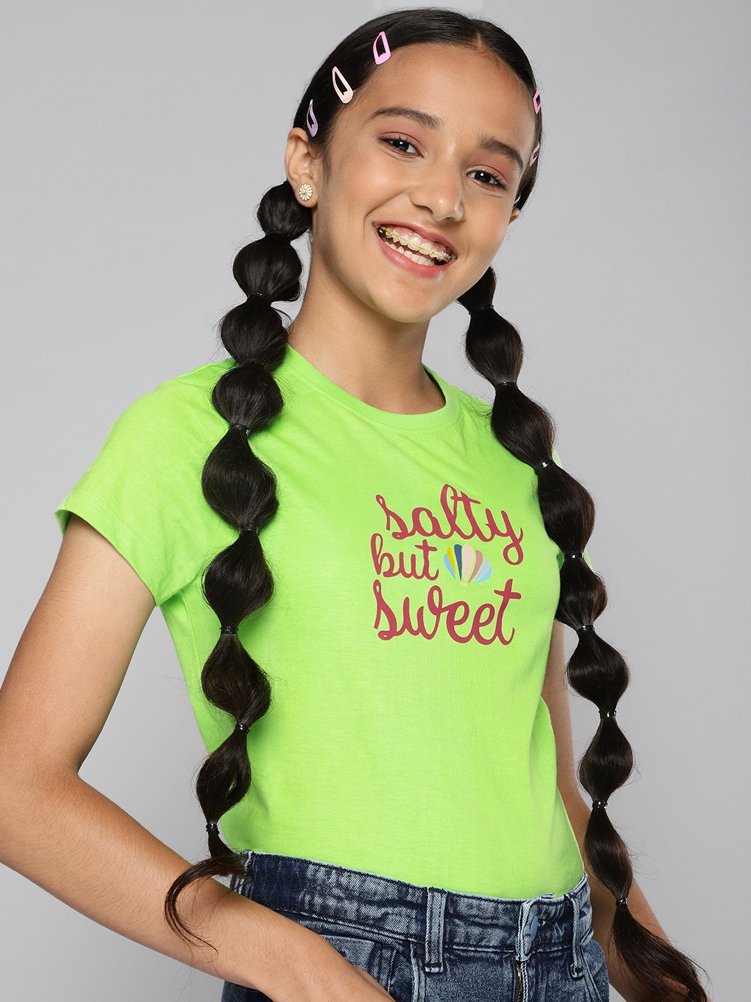

JUSTICE Girls Green Printed Pure Cotton T-shirt