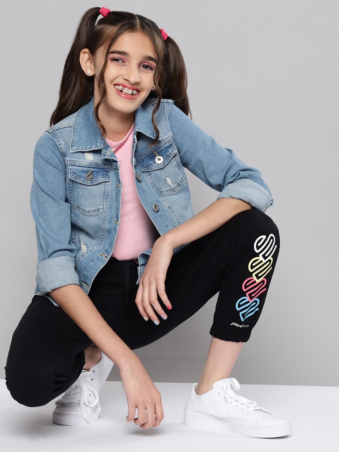 

JUSTICE Girls Black Solid Pure Cotton Joggers