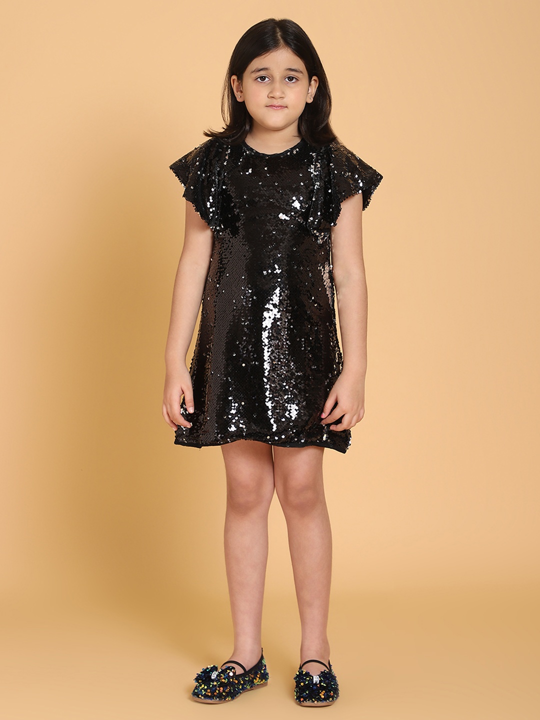 

PICCOLO Girls Black Sequinned A-Line Dress