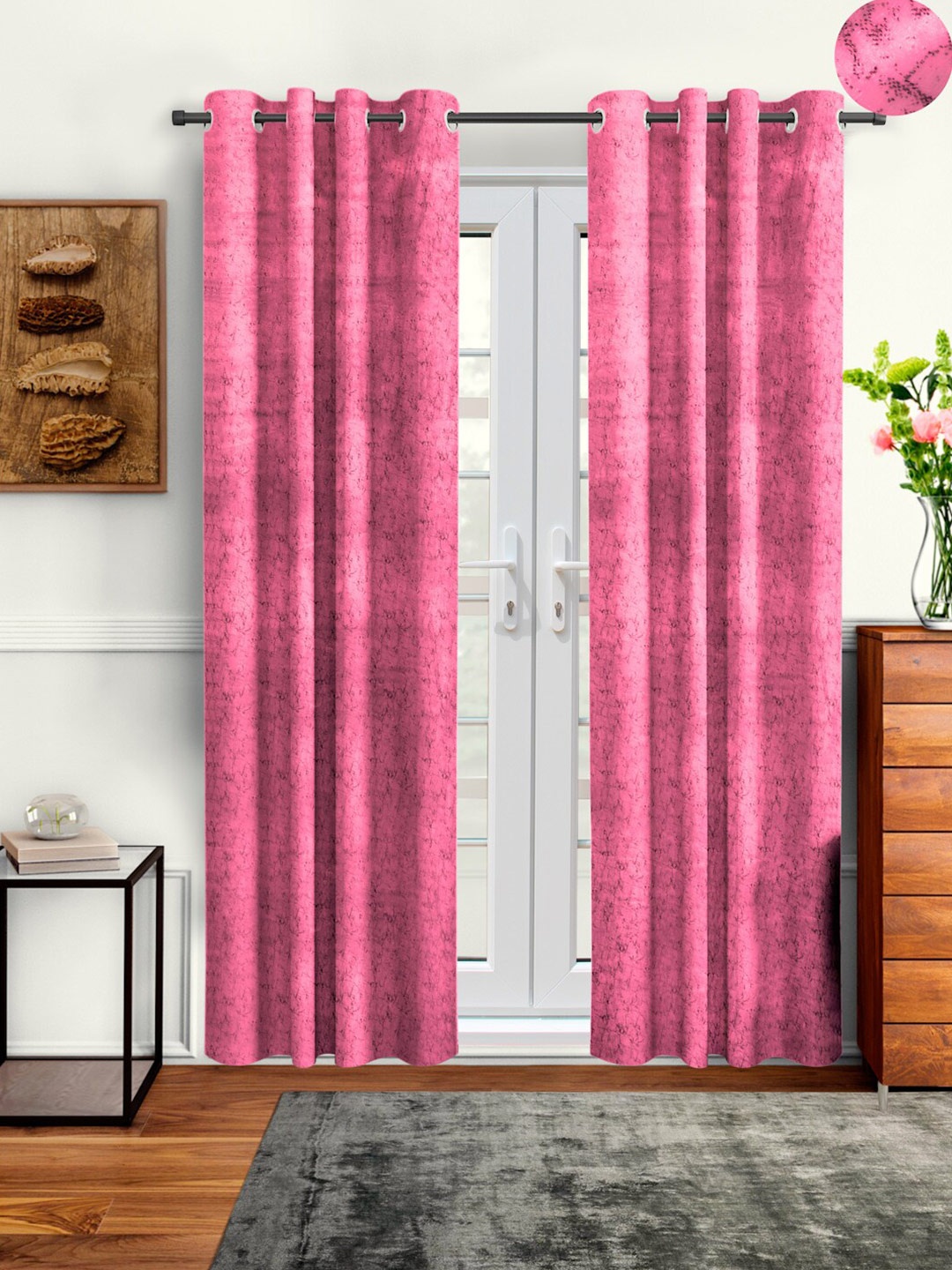 Cortina Pink Set of 2 Room Darkening Velvet Door Curtain
