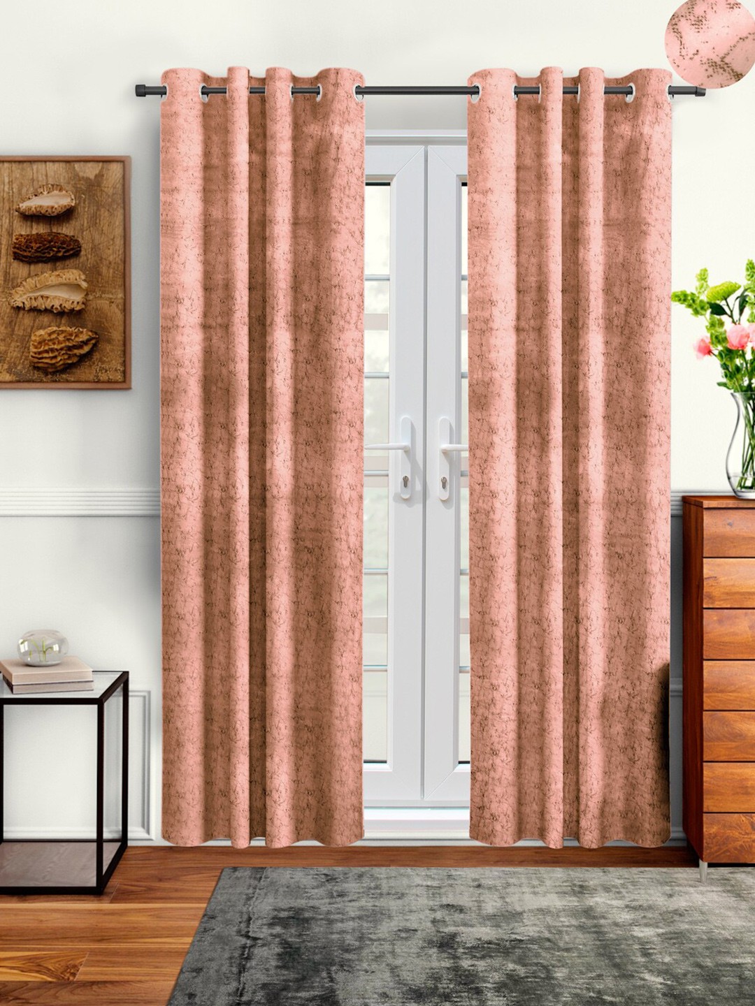 

Cortina Set Of 2 Rose Abstract Printed Room Darkening Velvet Long Door Curtains