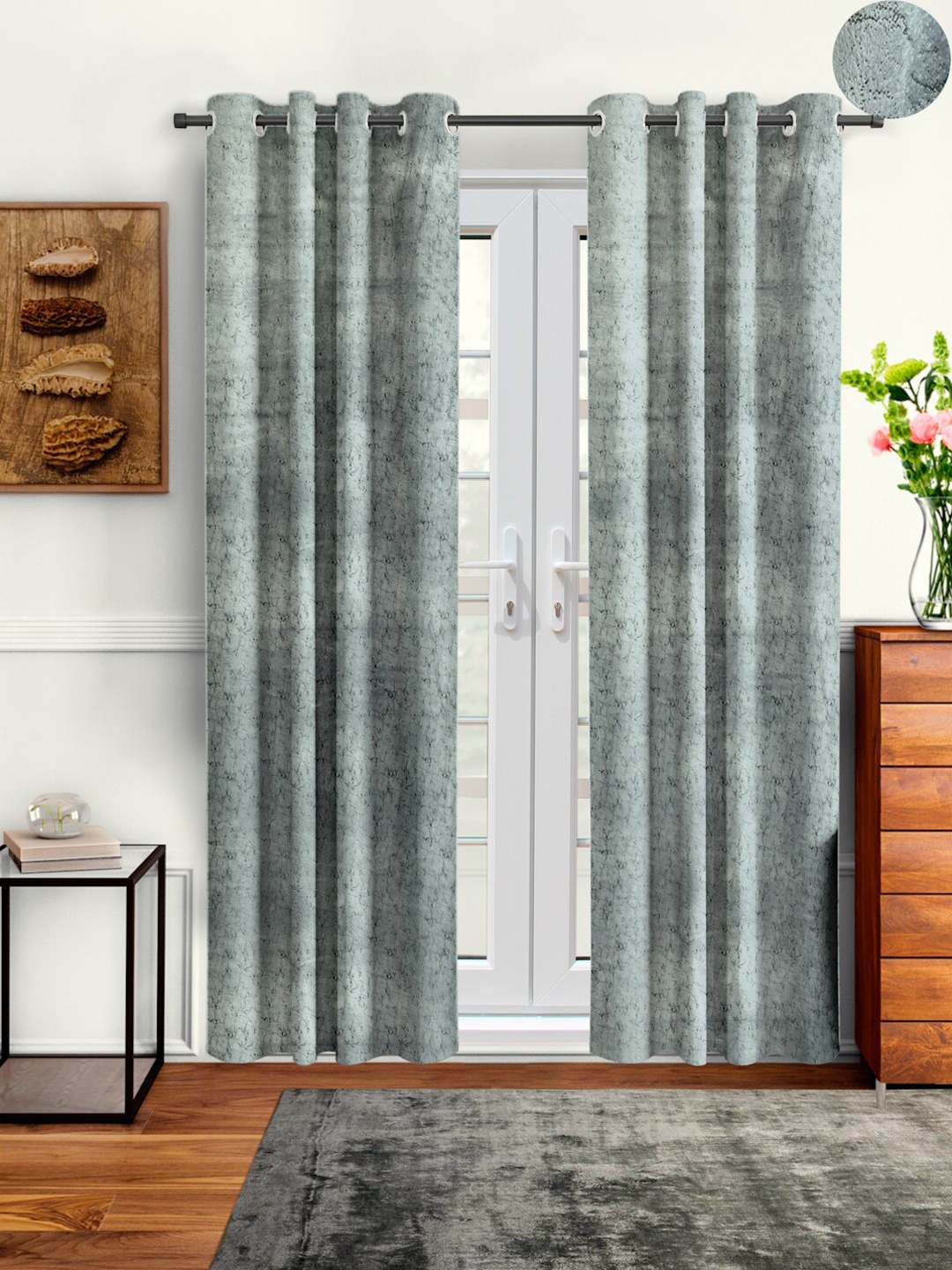

Cortina Set Of 2 Grey & Black Velvet Room Darkening Long Door Curtain