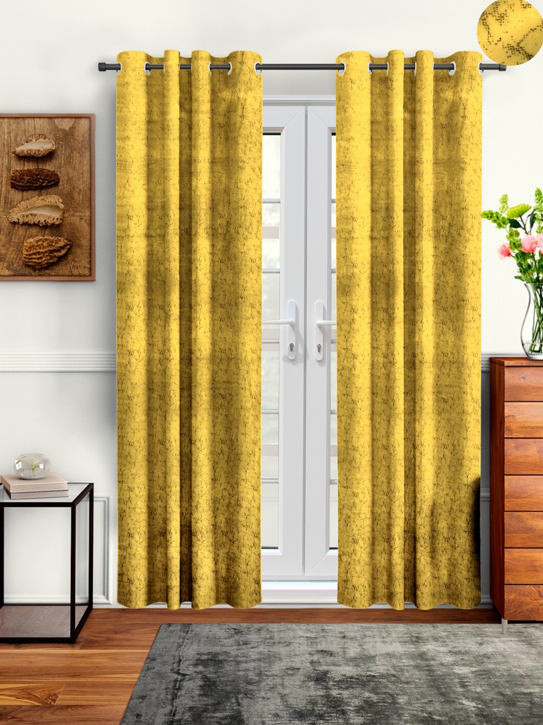 

Cortina Yellow Set of 2 Room Printed Darkening Long Door Curtain