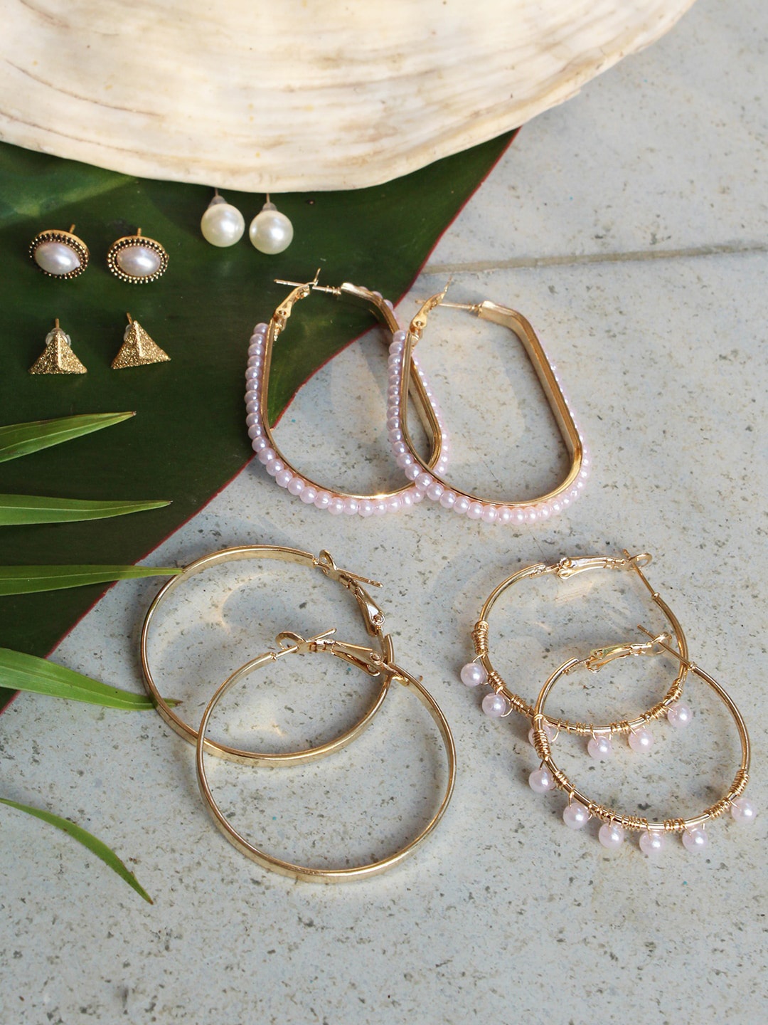 

Ayesha Set of 6 Gold-toned & Pearl Party Stud & Hoop Earrings
