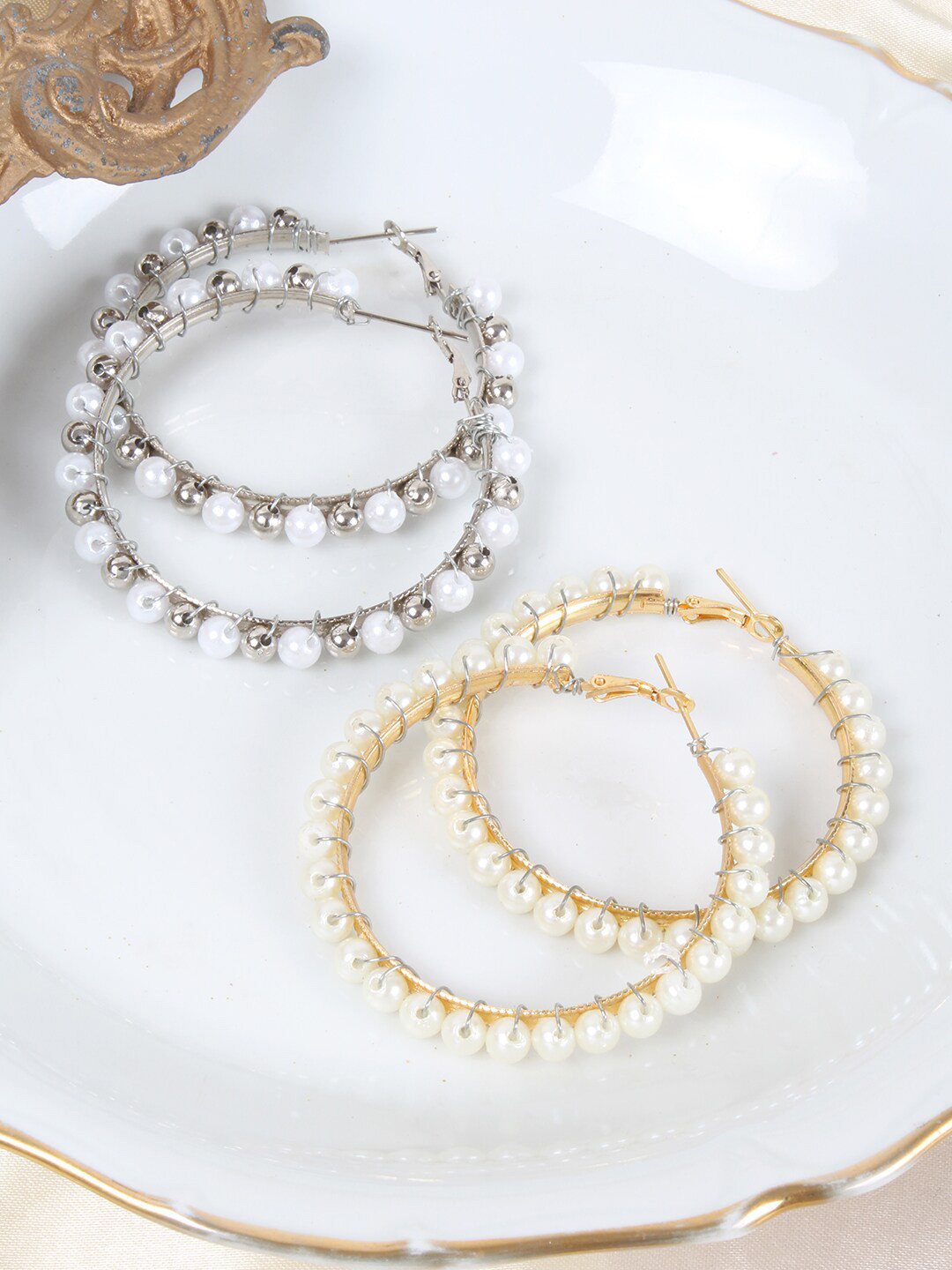 

Ayesha Set Of 2 Pearl Hoop Earrings, Multi