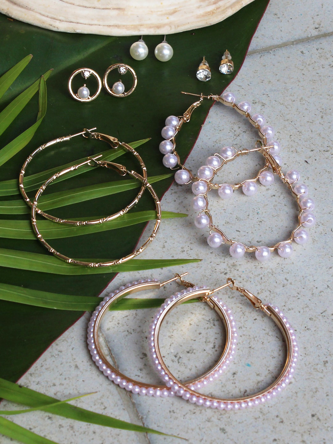

Ayesha Set Of 6 Pearl Hoops & Stud Earrings, Gold