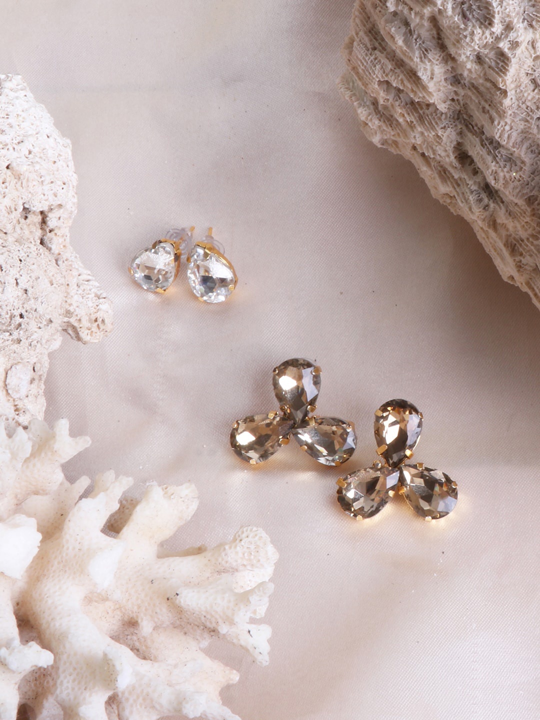 

Ayesha Set of 2 Contemporary Diamante Studs Earrings, Gold