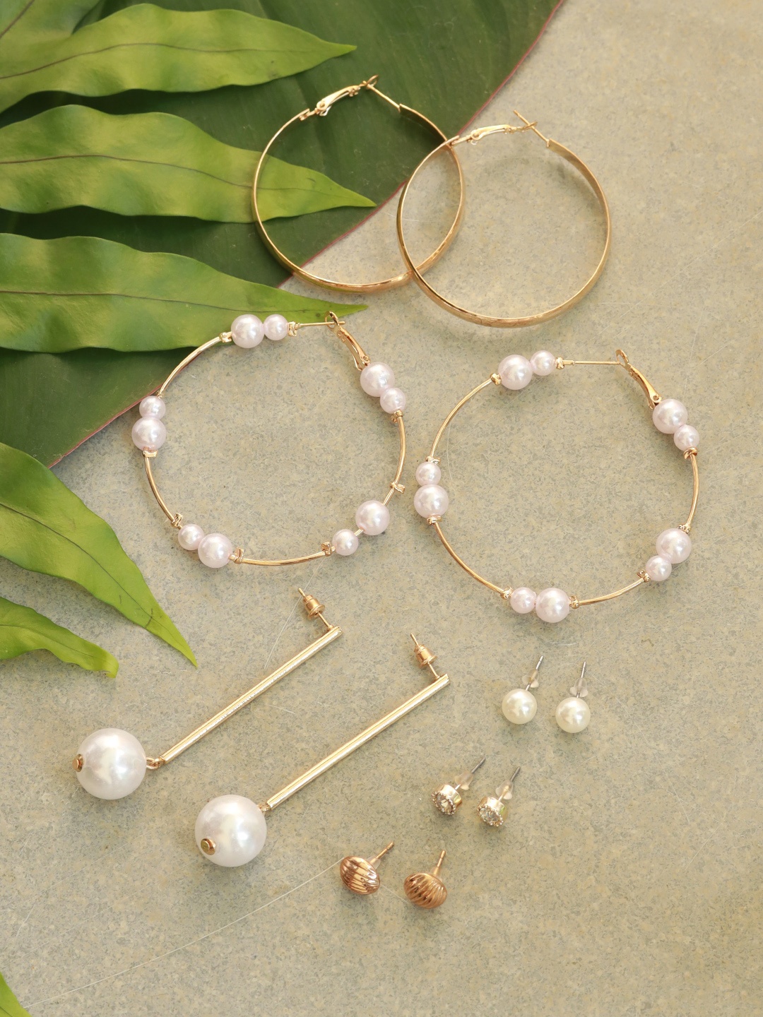 

Ayesha Women Set of 6 Gold-Toned Pearl Stud, Drop & Hoop Earrings