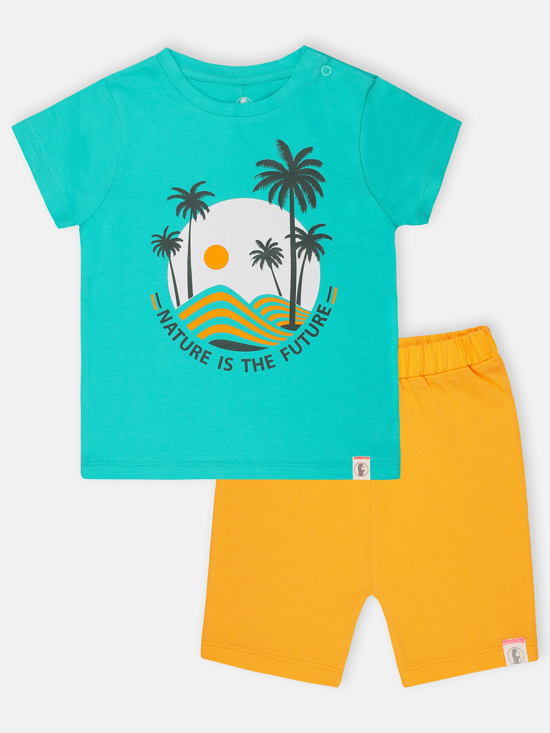 

Babysafe Boys Teal Blue & Yellow Printed Pure Cotton T-shirt with Shorts