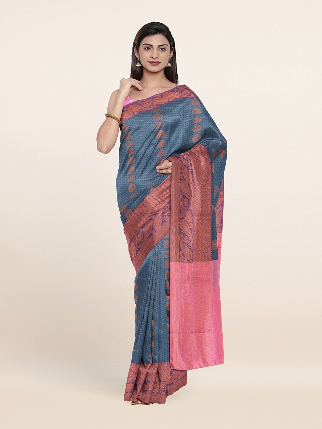 

Pothys Grey & Brown Ethnic Motifs Zari Art Silk Saree