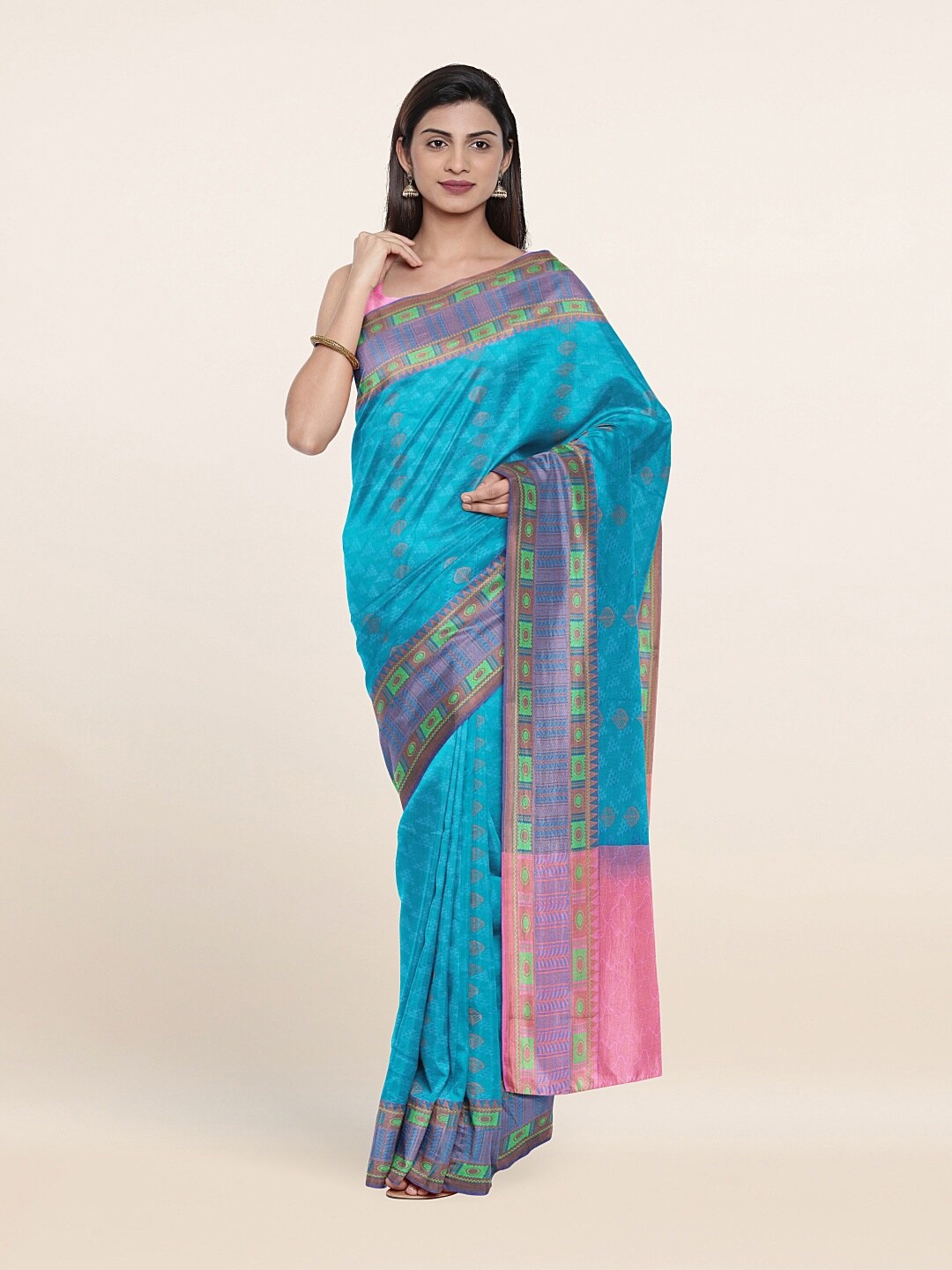 

Pothys Blue & Pink Ethnic Motifs Zari Art Silk Saree