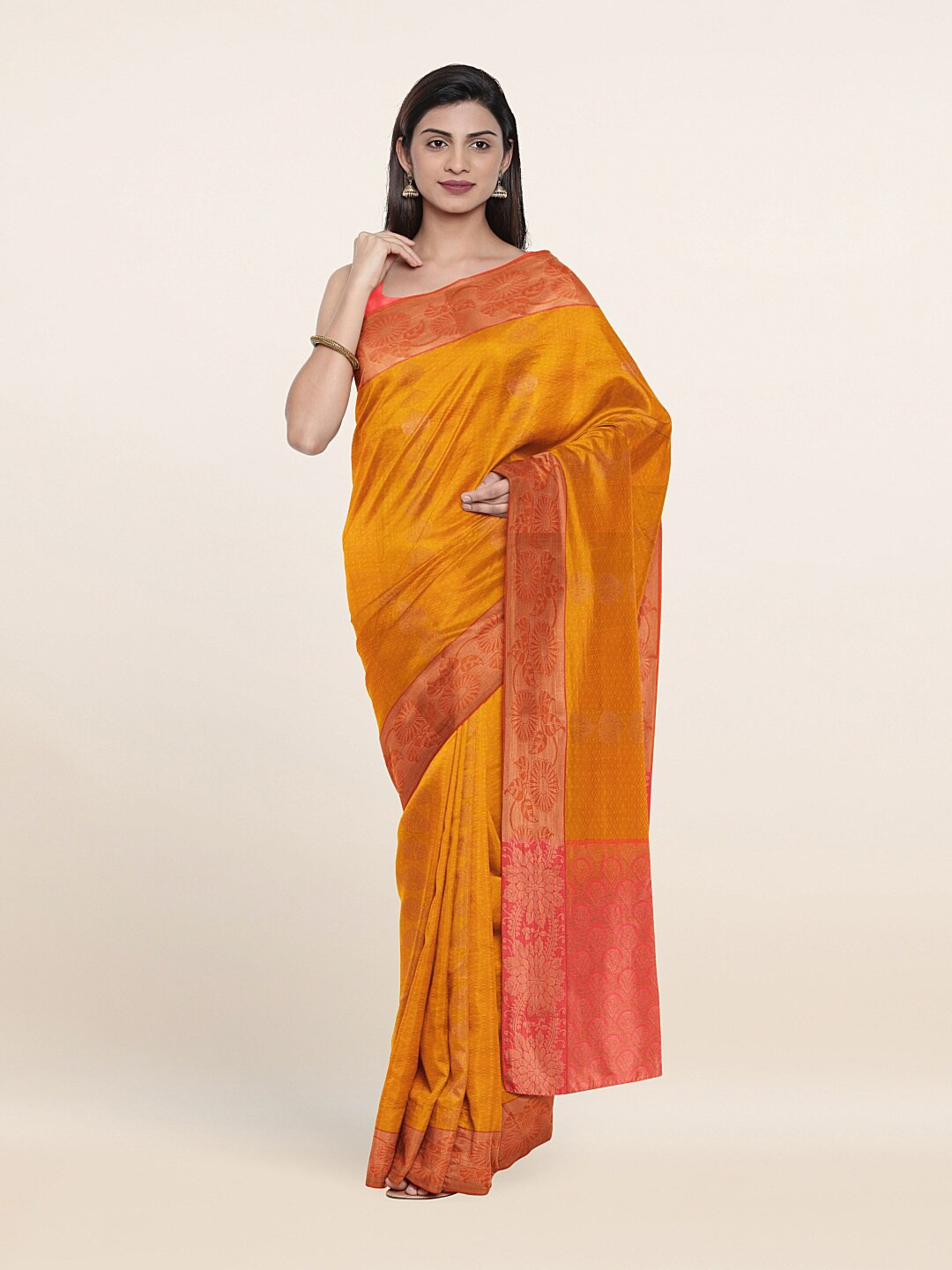

Pothys Mustard & Brown Woven Design Zari Art Silk Saree