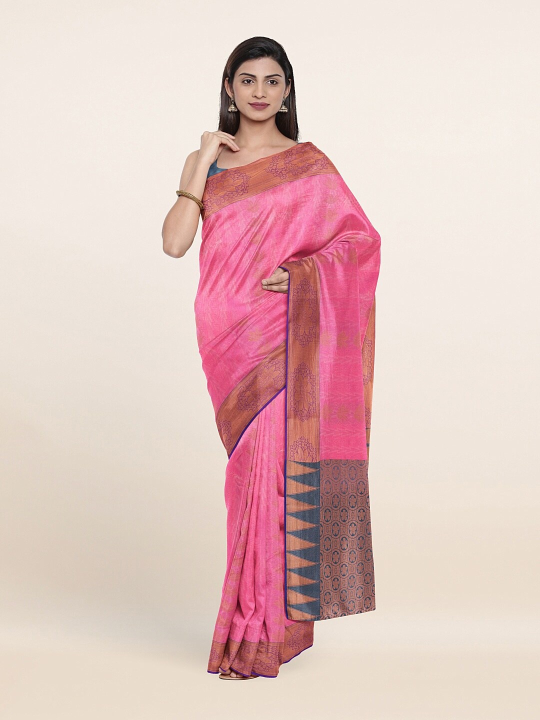 

Pothys Pink & Golden Woven Design Zari Art Silk Saree