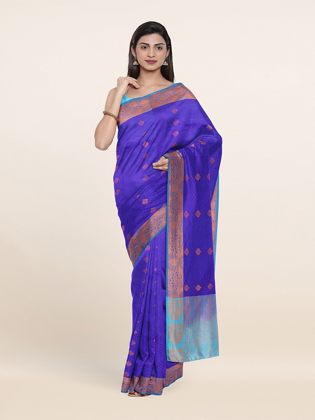 

Pothys Blue & Gold-Toned Woven Design Art Silk Saree