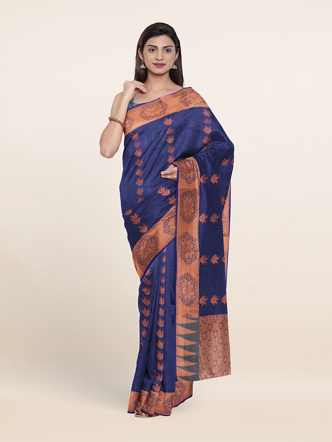 

Pothys Blue & Brown Floral Art Silk Saree