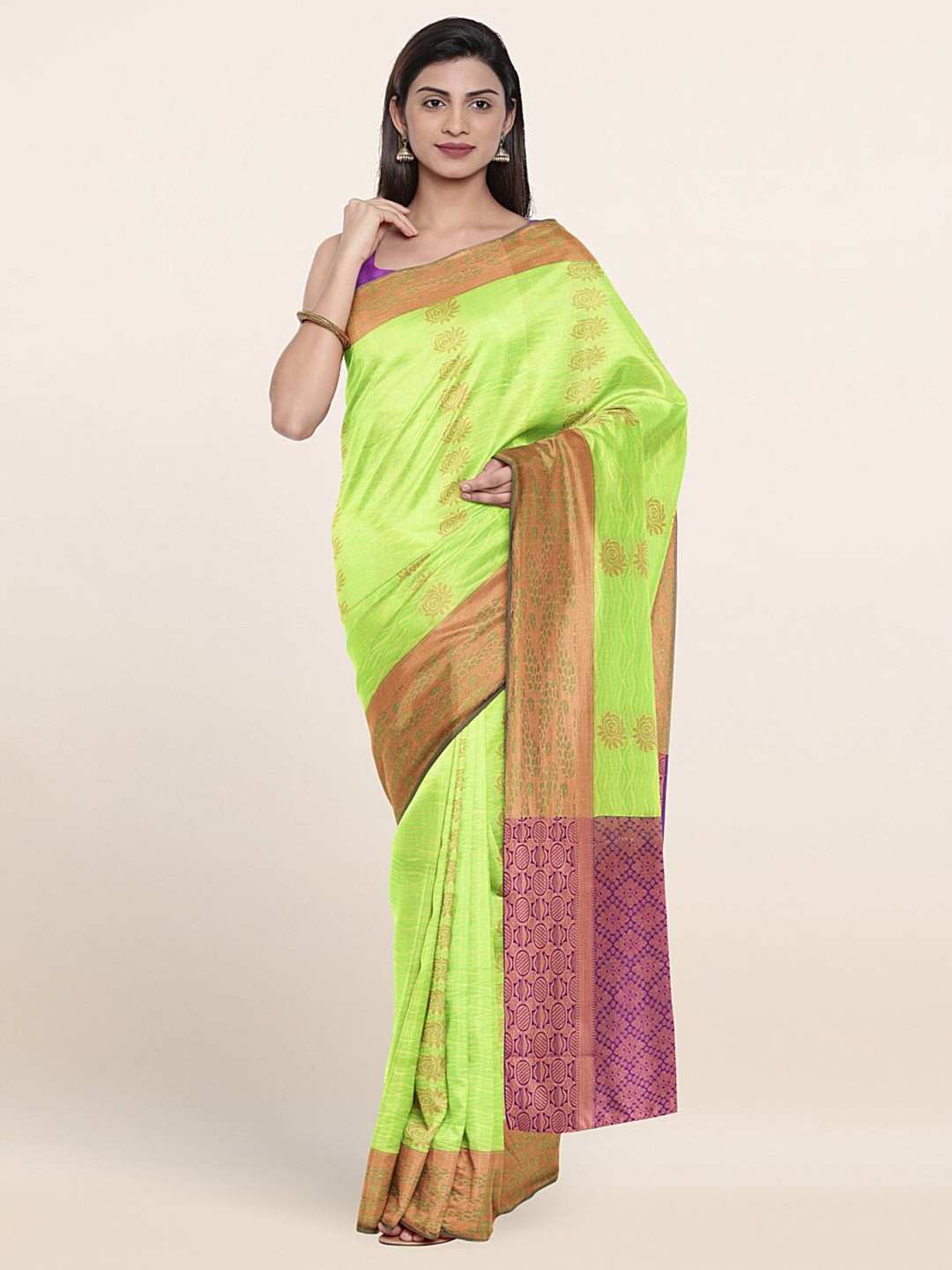 

Pothys Green & Purple Ethnic Motifs Zari Art Silk Saree
