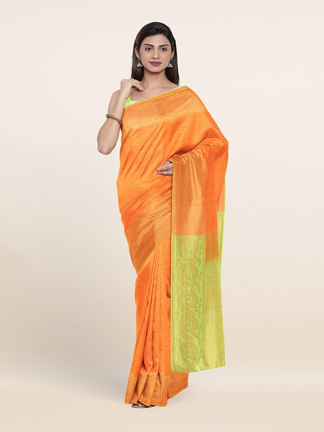 

Pothys Orange & Green Woven Design Zari Art Silk Saree