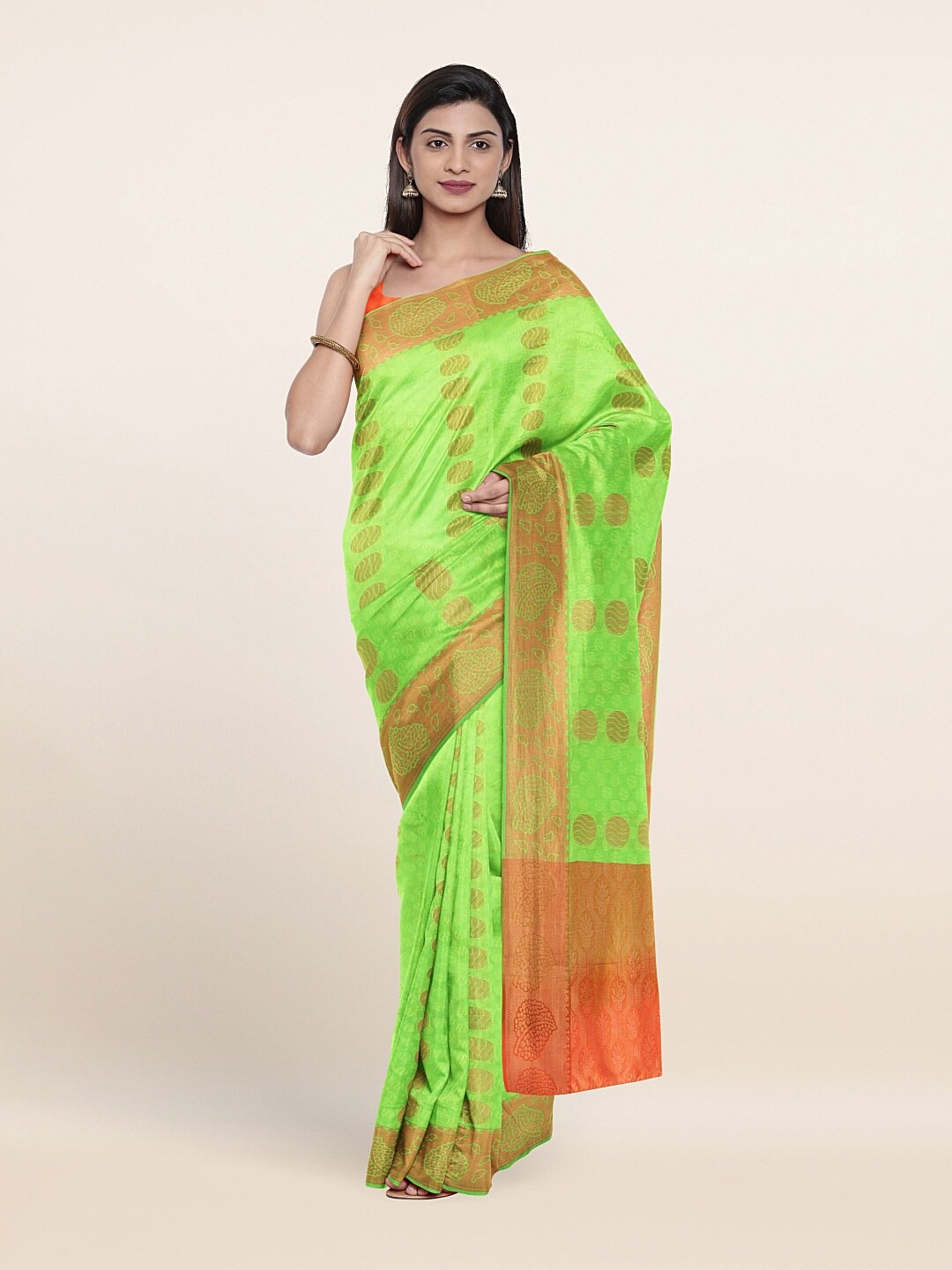 

Pothys Green & Orange Zari Art Silk Saree