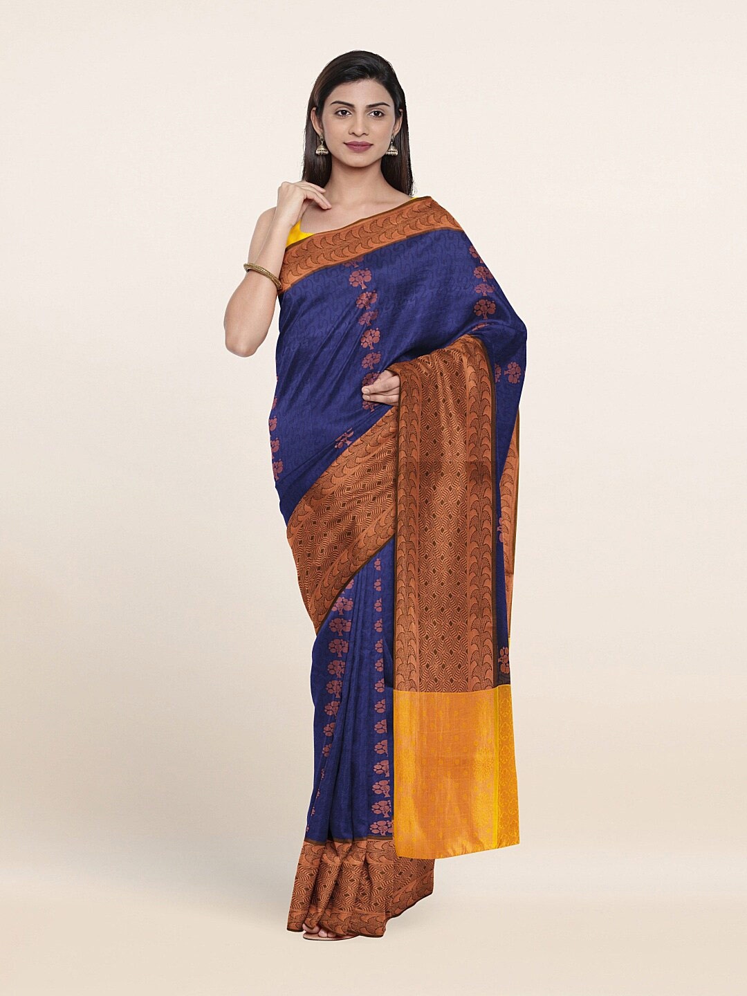 

Pothys Blue & Gold-Toned Woven Design Zari Art Silk Saree