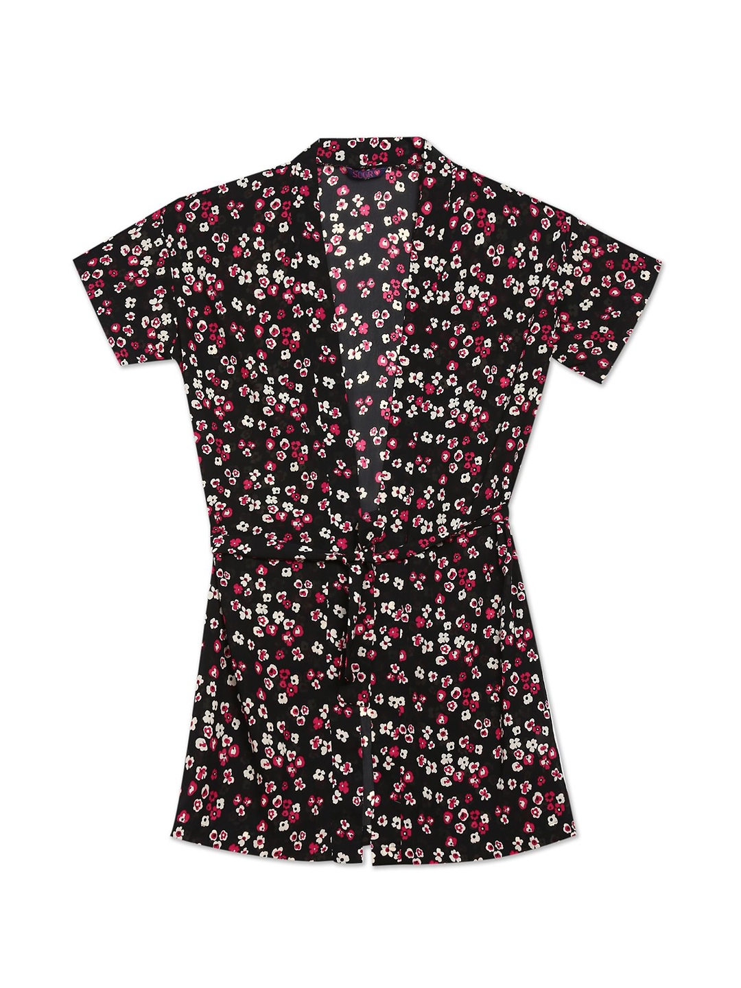 

SUGR Girl Girls Black & Pink Printed Longline Button Open Front Shrug