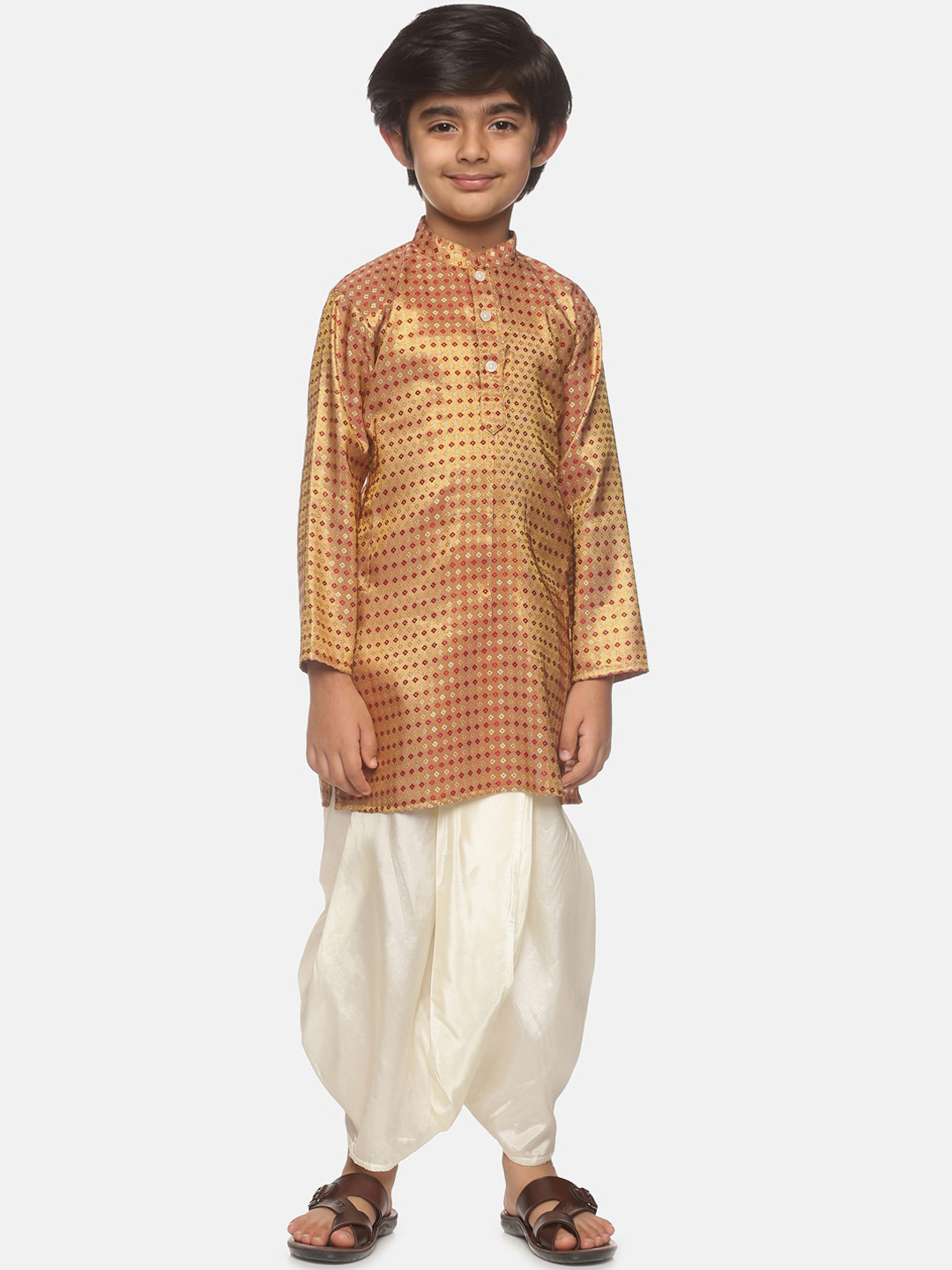 

Sethukrishna Boys Gold-Toned Ethnic Motifs Kurta with Dhoti Pants