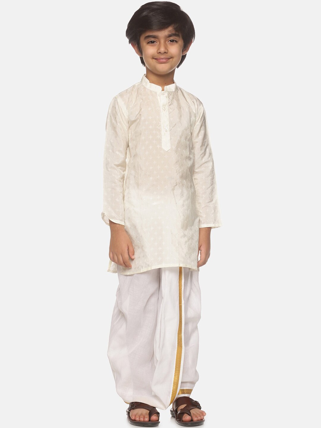 

Sethukrishna Boys Cream-Coloured Kurta with Dhoti Pants