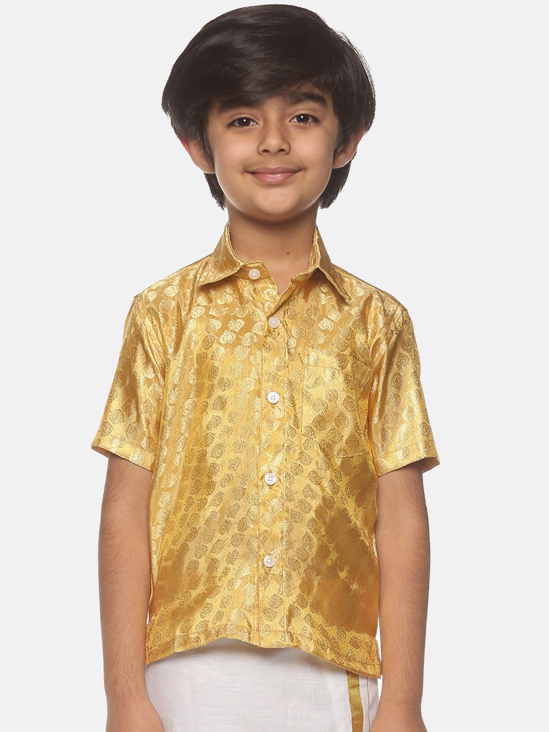 

Sethukrishna Boys Gold-Toned Self Design Casual Shirt
