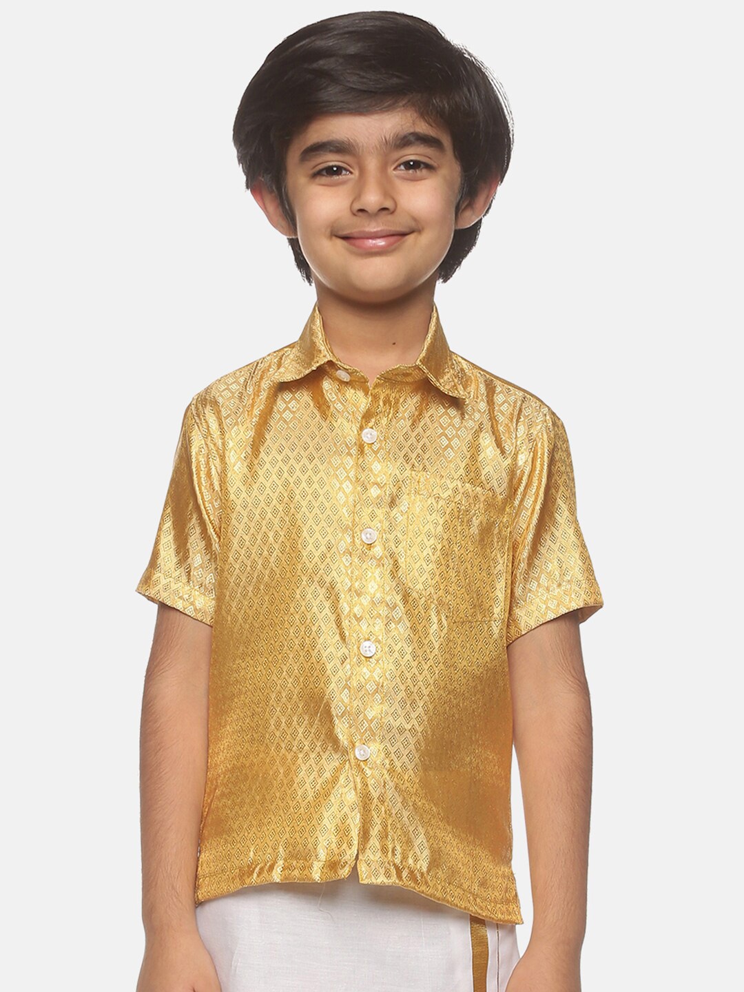 

Sethukrishna Boys Gold-Toned Self Design Shirt