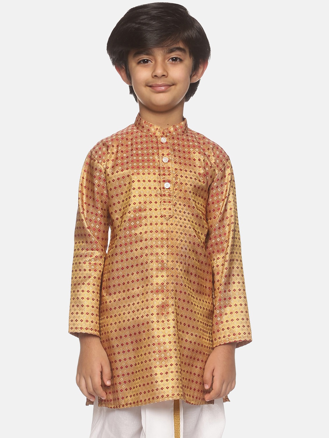 

Sethukrishna Boys Gold-Toned Geometric Woven Design Thread Work Kurta