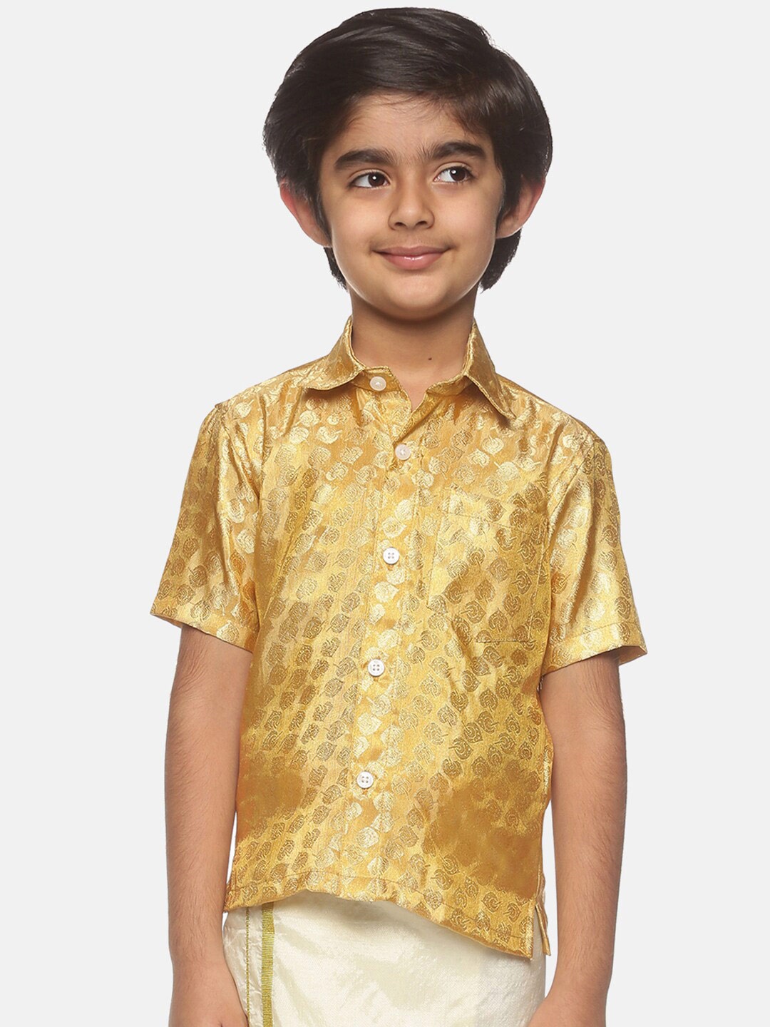

Sethukrishna Boys Gold-Toned Self Design Poly Silk Casual Shirt