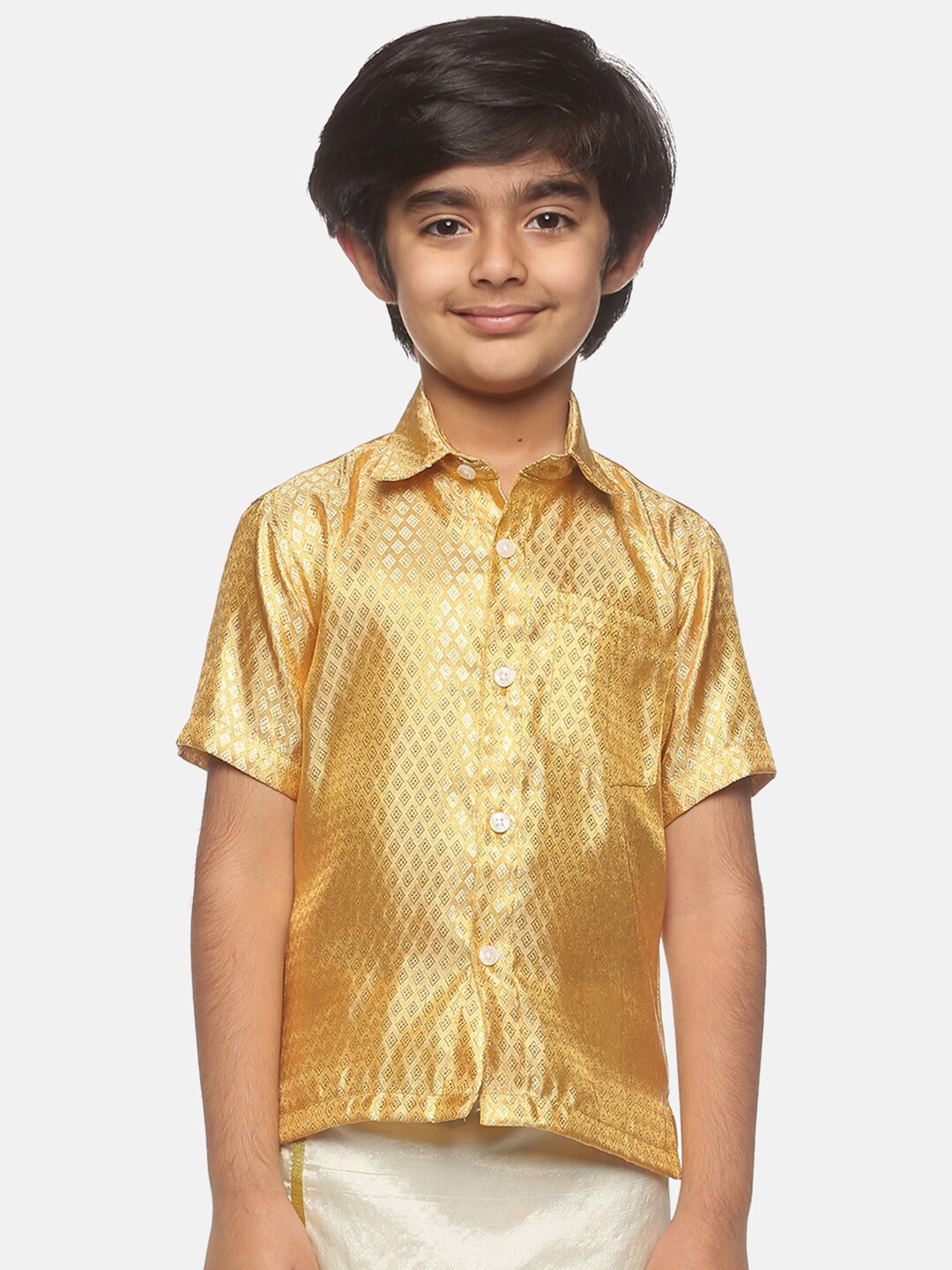 

Sethukrishna Boys Gold-Toned Self Design Casual Shirt