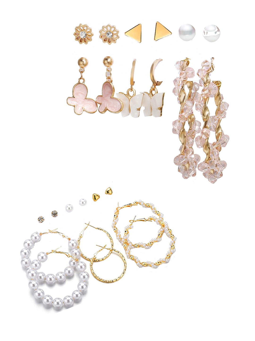 

Vembley Set Of 12 Gold-Toned Contemporary Studs Earrings