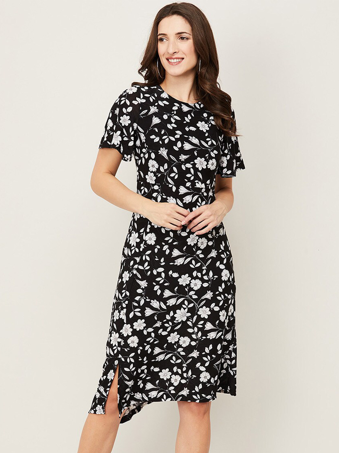 

CODE by Lifestyle Black & White Floral Printed A-Line Dress