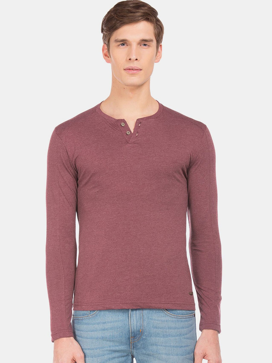 

Cherokee Men Mauve Henley Neck Slim Fit T-shirt