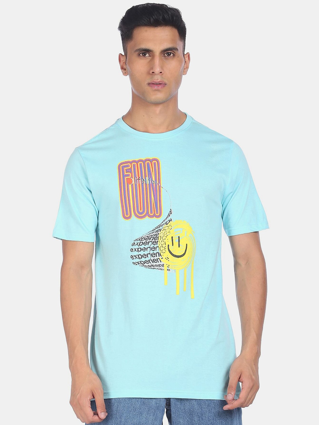 

Colt Men Blue & Yellow Typography Printed Cotton T-shirt