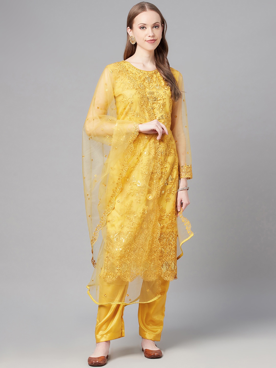 

Readiprint Fashions Yellow & Gold-Toned Floral Embroidered Unstitched Dress Material