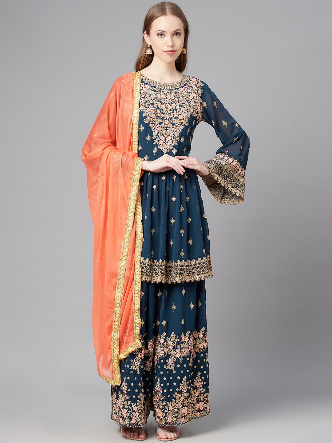 

Readiprint Fashions Blue & Gold-Toned Floral Embroidered Unstitched Dress Material