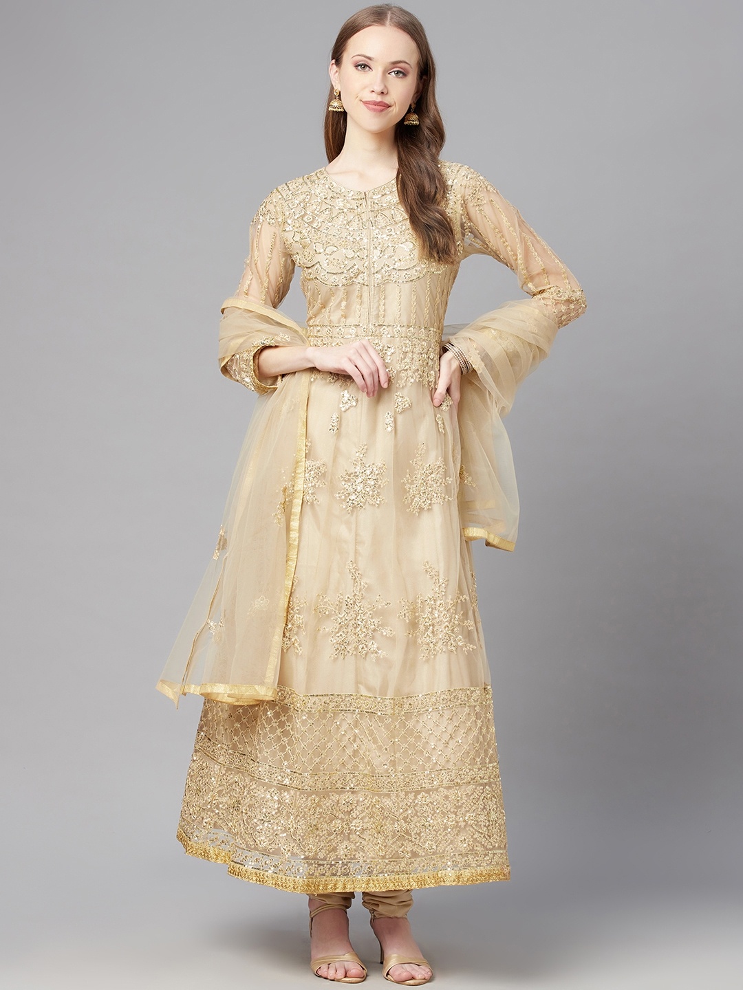 

Readiprint Fashions Beige & Gold-Toned Embroidered Unstitched Dress Material