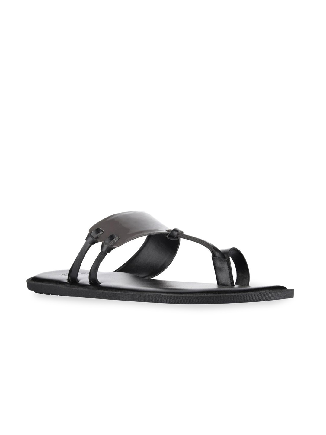 

SKO Men Grey Leather Comfort Sandals